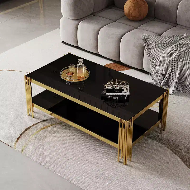 Okak Rectangle/Square Coffee Table with Tempered Glass Top and Steel Frame for Living Room/Office, Space-Saving