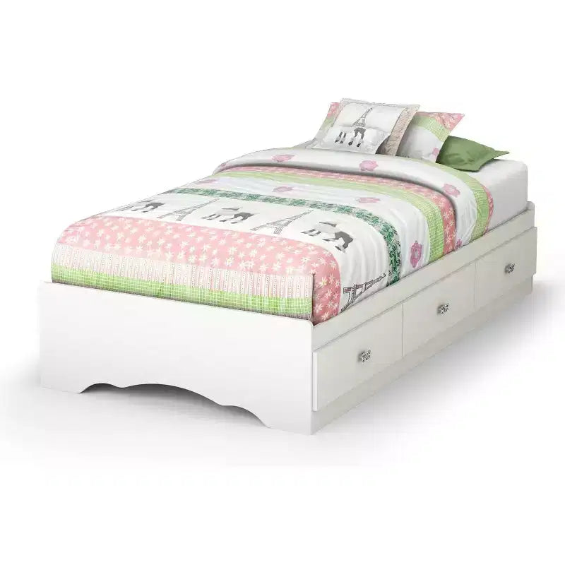 HomeStock 14.75 in.H Twin Size White with Storage Beds made of Particle Board Bed Frame