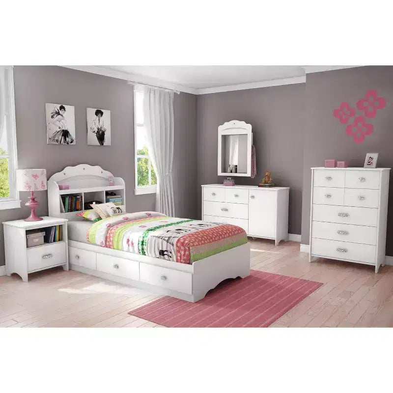 HomeStock 14.75 in.H Twin Size White with Storage Beds made of Particle Board Bed Frame