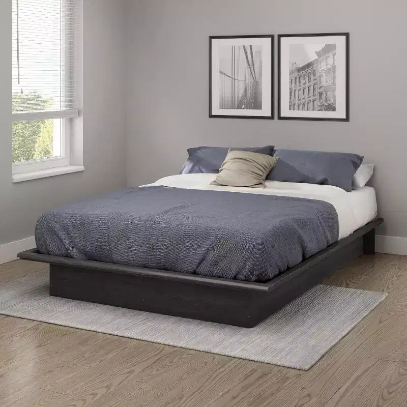 HomeStock 9.75 in.H Full Size Gray with Platform Beds (No Headboard) made of Particle Board Bed Frame