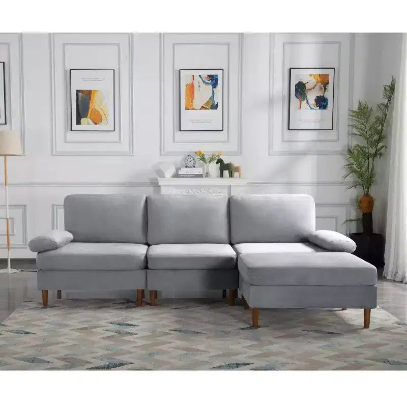 MAYEERTY 102 Convertible Sectional Sofa Solid Wood & Iron Frame, Removable Washable Covers, Anti-Slip Feet, 3 Colors