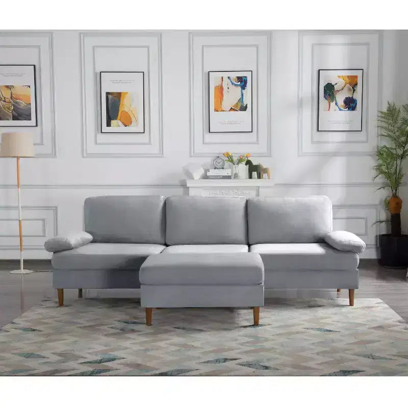 MAYEERTY 102 Convertible Sectional Sofa Solid Wood & Iron Frame, Removable Washable Covers, Anti-Slip Feet, 3 Colors