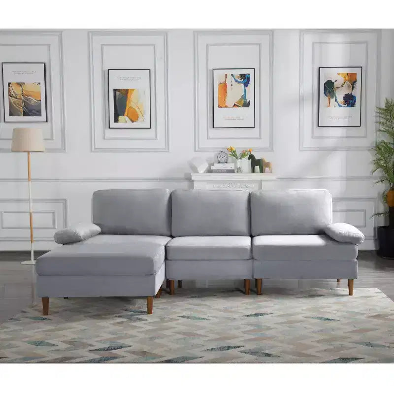 MAYEERTY 102 Convertible Sectional Sofa Solid Wood & Iron Frame, Removable Washable Covers, Anti-Slip Feet, 3 Colors