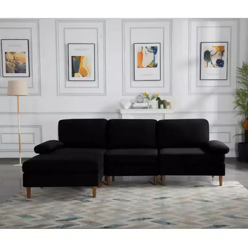 MAYEERTY 102 Convertible Sectional Sofa Solid Wood & Iron Frame, Removable Washable Covers, Anti-Slip Feet, 3 Colors