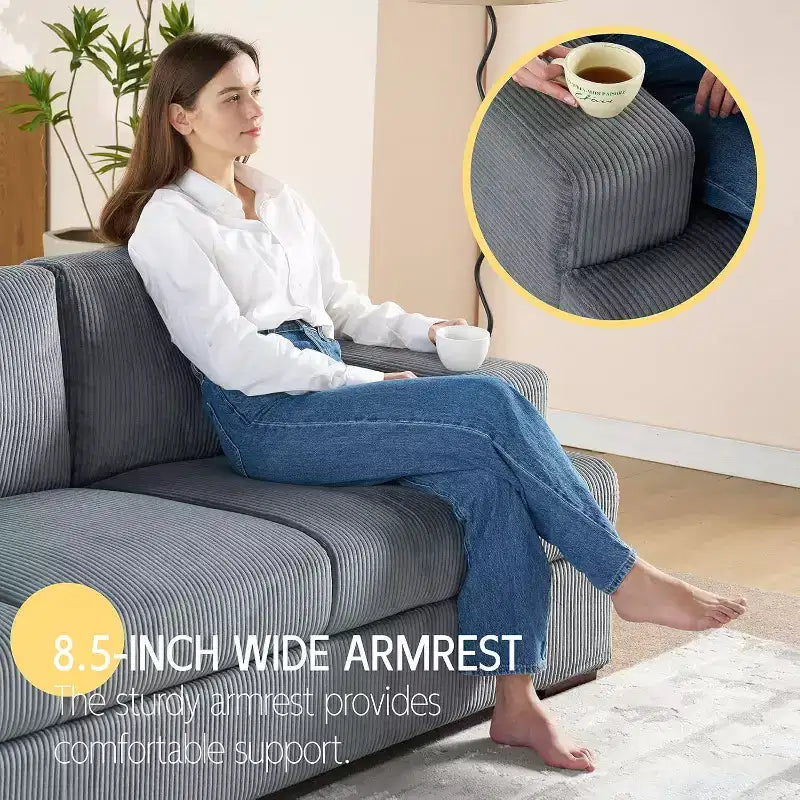 AMERLIFE Comfy Couch with Deep Seat& Wood Legs, Upholstered Sofa for Living Room