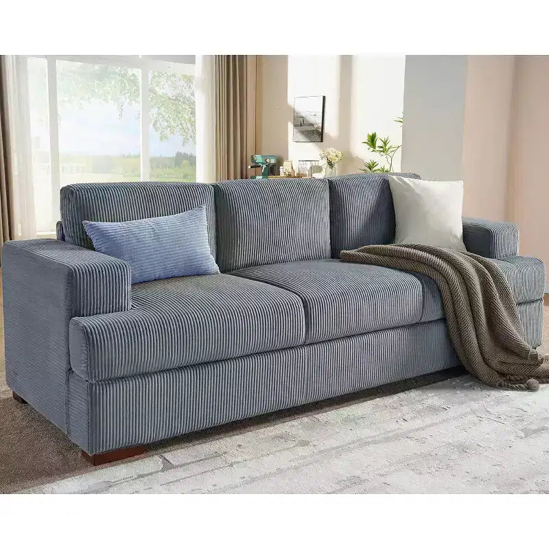 AMERLIFE Comfy Couch with Deep Seat& Wood Legs, Upholstered Sofa for Living Room