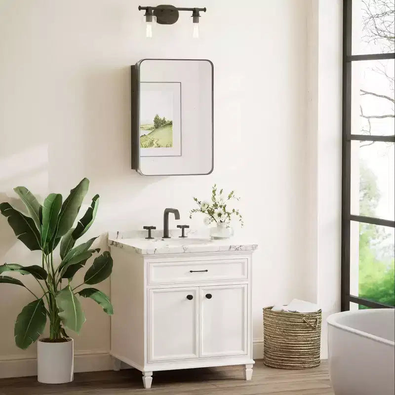 Keonjinn Metal Framed Rectangular Framed Recessed/Surface Mount Medicine Cabinet with Mirror