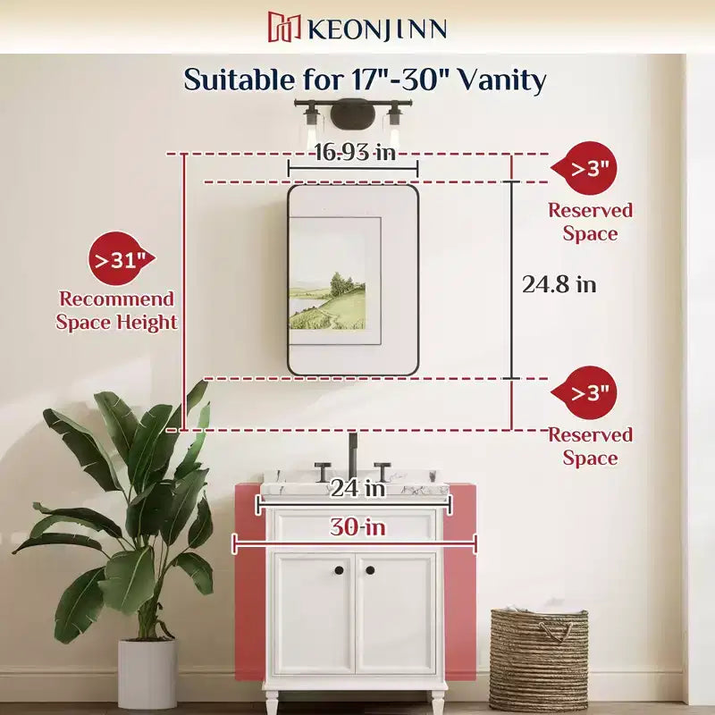 Keonjinn Metal Framed Rectangular Framed Recessed/Surface Mount Medicine Cabinet with Mirror