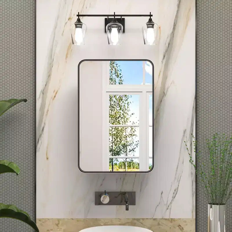 Keonjinn Metal Framed Rectangular Framed Recessed/Surface Mount Medicine Cabinet with Mirror