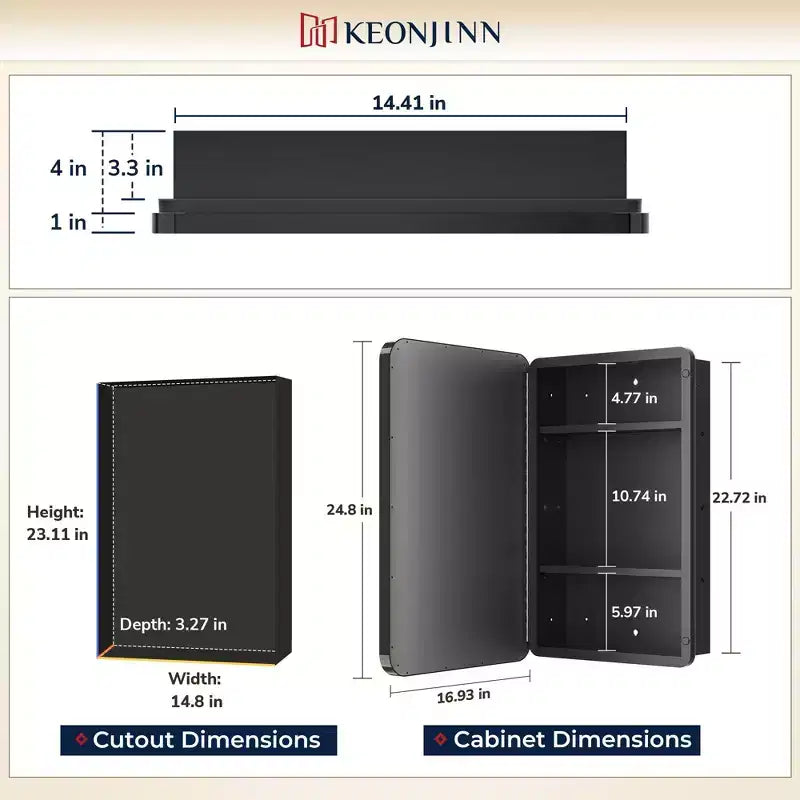 Keonjinn Metal Framed Rectangular Framed Recessed/Surface Mount Medicine Cabinet with Mirror