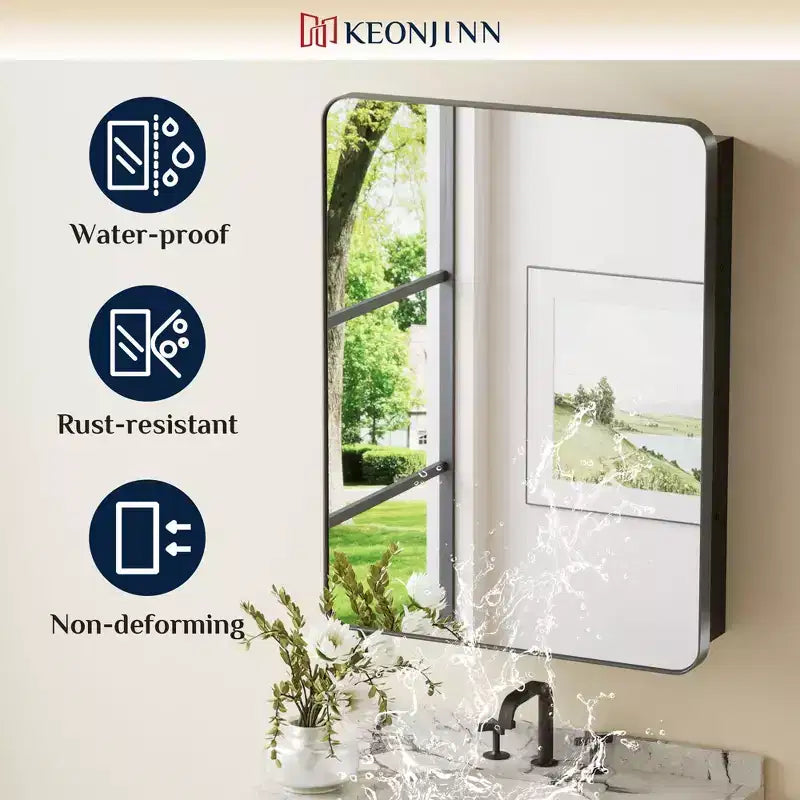 Keonjinn Metal Framed Rectangular Framed Recessed/Surface Mount Medicine Cabinet with Mirror