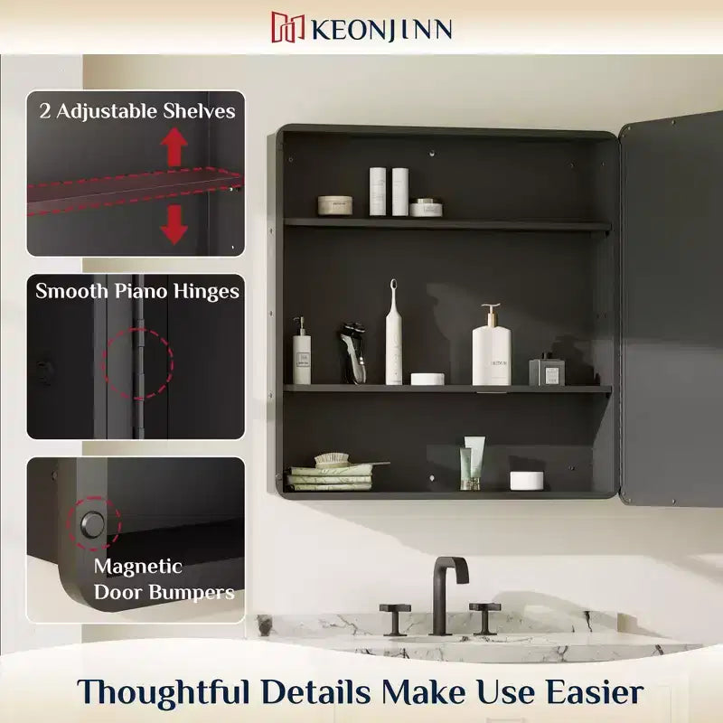 Keonjinn Metal Framed Rectangular Framed Recessed/Surface Mount Medicine Cabinet with Mirror
