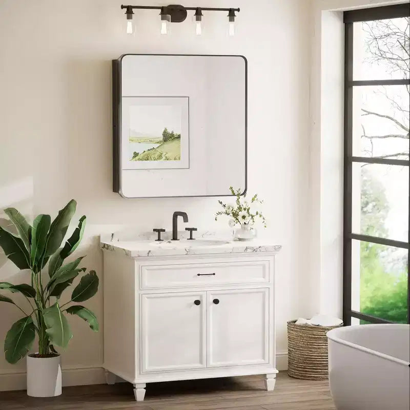 Keonjinn Metal Framed Rectangular Framed Recessed/Surface Mount Medicine Cabinet with Mirror