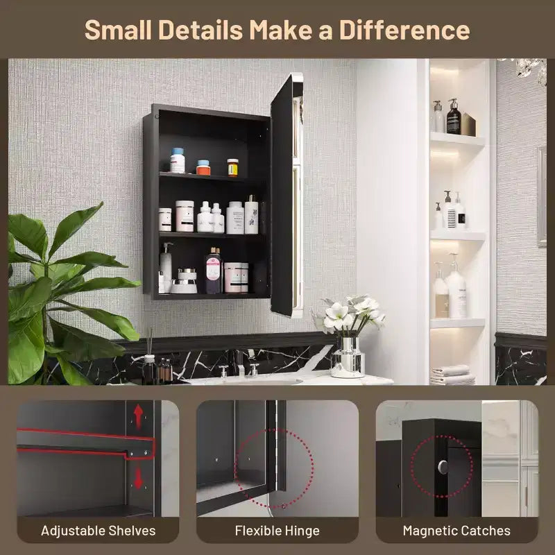 Keonjinn Metal Framed Rectangular Framed Recessed/Surface Mount Medicine Cabinet with Mirror