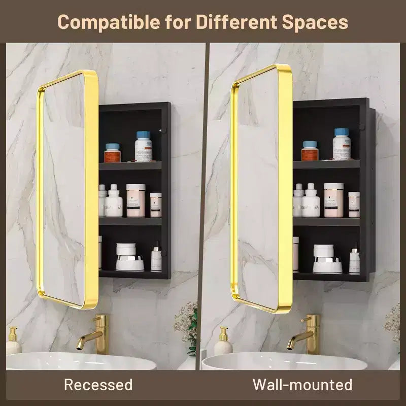 Keonjinn Metal Framed Rectangular Framed Recessed/Surface Mount Medicine Cabinet with Mirror