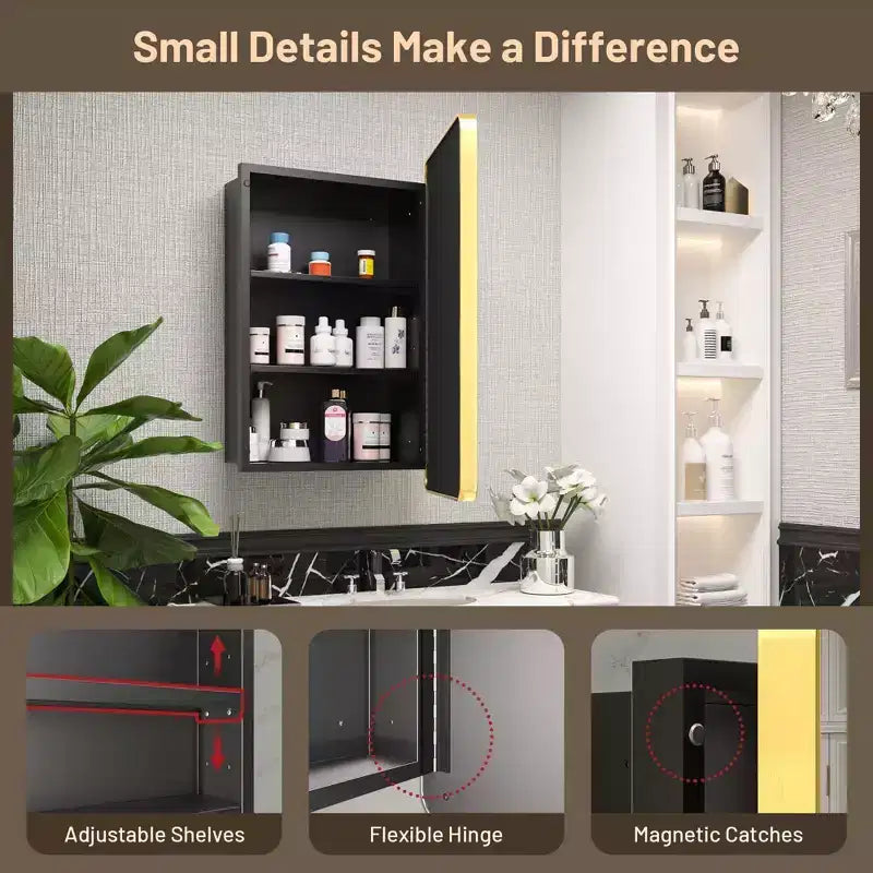 Keonjinn Metal Framed Rectangular Framed Recessed/Surface Mount Medicine Cabinet with Mirror