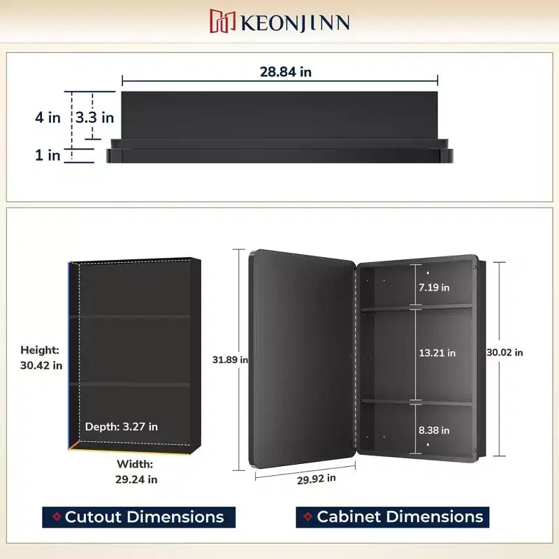 Keonjinn Metal Framed Rectangular Framed Recessed/Surface Mount Medicine Cabinet with Mirror