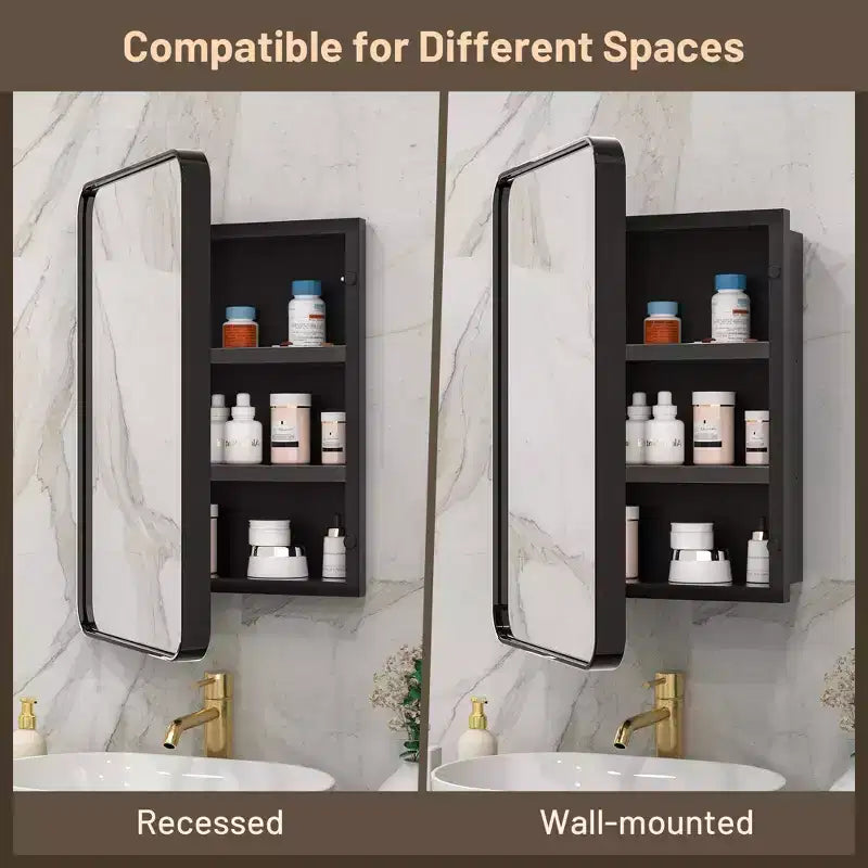 Keonjinn Metal Framed Rectangular Framed Recessed/Surface Mount Medicine Cabinet with Mirror