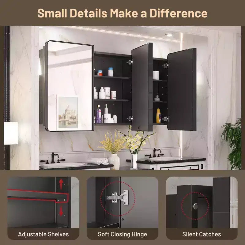 Keonjinn Metal Framed Rectangular Framed Recessed/Surface Mount Medicine Cabinet with Mirror