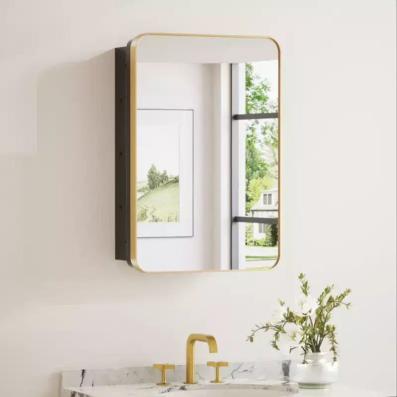 Keonjinn Metal Framed Rectangular Framed Recessed/Surface Mount Medicine Cabinet with Mirror
