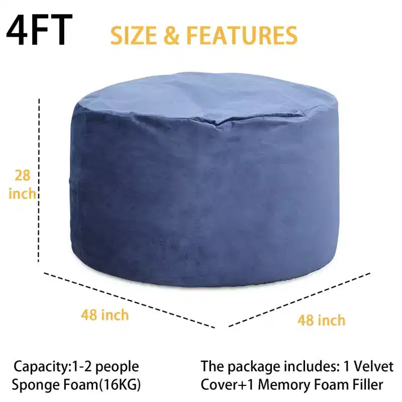 4 Foot Bean Bag Chair,Memory Foam Big Bean Bag for Adults, Big Sofa with Fluffy Removable Microfiber Cover 4'