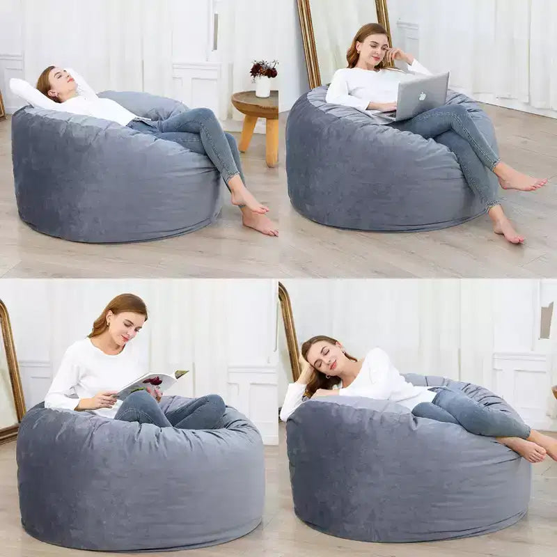 4 Foot Bean Bag Chair,Memory Foam Big Bean Bag for Adults, Big Sofa with Fluffy Removable Microfiber Cover 4'