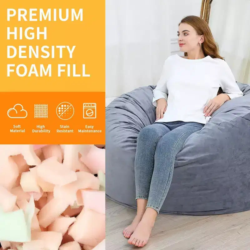 4 Foot Bean Bag Chair,Memory Foam Big Bean Bag for Adults, Big Sofa with Fluffy Removable Microfiber Cover 4'