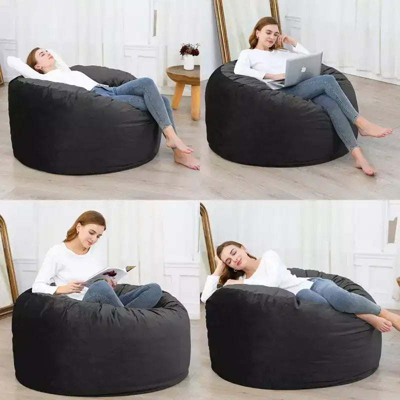 4 Foot Bean Bag Chair,Memory Foam Big Bean Bag for Adults, Big Sofa with Fluffy Removable Microfiber Cover 4'