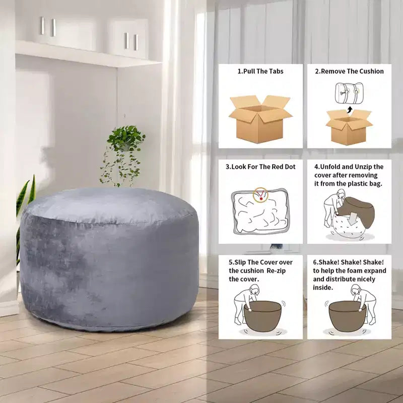 4 Foot Bean Bag Chair,Memory Foam Big Bean Bag for Adults, Big Sofa with Fluffy Removable Microfiber Cover 4'