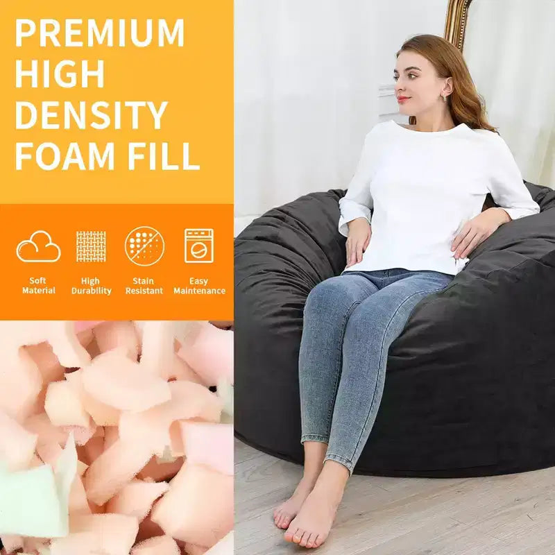 4 Foot Bean Bag Chair,Memory Foam Big Bean Bag for Adults, Big Sofa with Fluffy Removable Microfiber Cover 4'