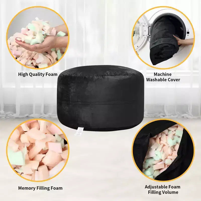 4 Foot Bean Bag Chair,Memory Foam Big Bean Bag for Adults, Big Sofa with Fluffy Removable Microfiber Cover 4'