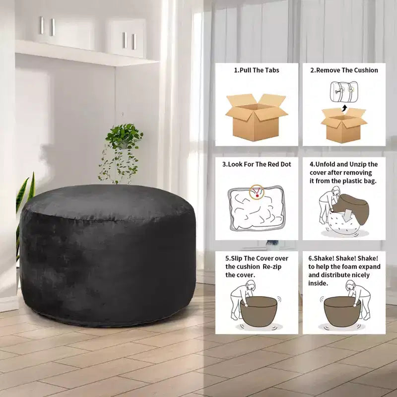 4 Foot Bean Bag Chair,Memory Foam Big Bean Bag for Adults, Big Sofa with Fluffy Removable Microfiber Cover 4'