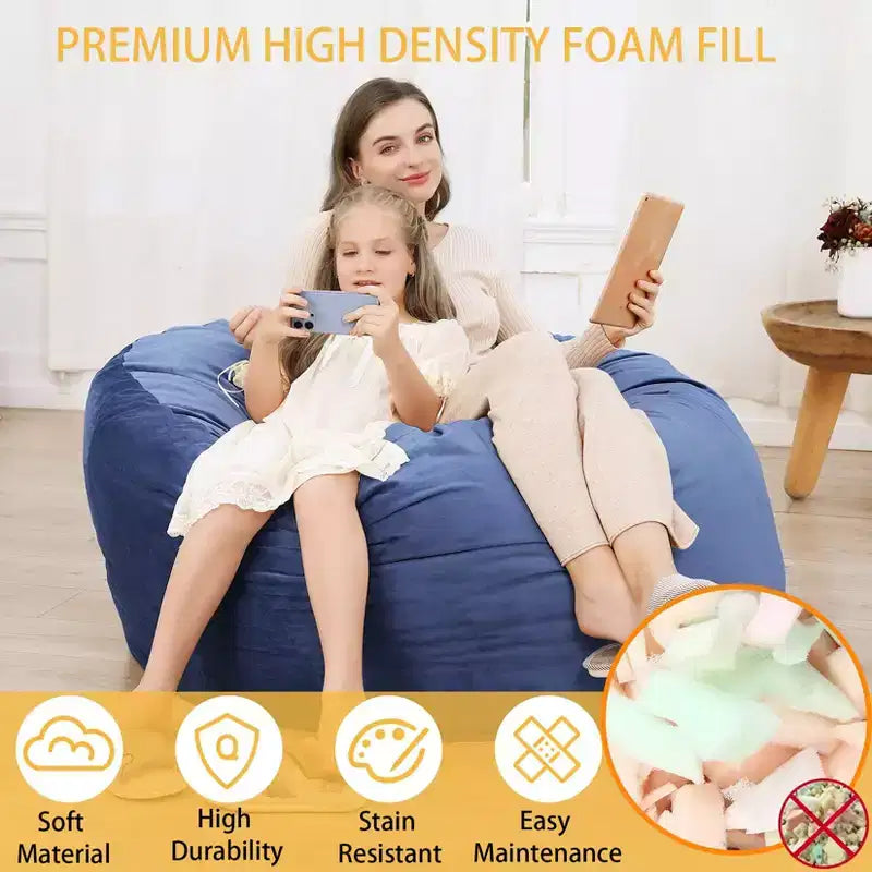 4 Foot Bean Bag Chair,Memory Foam Big Bean Bag for Adults, Big Sofa with Fluffy Removable Microfiber Cover 4'