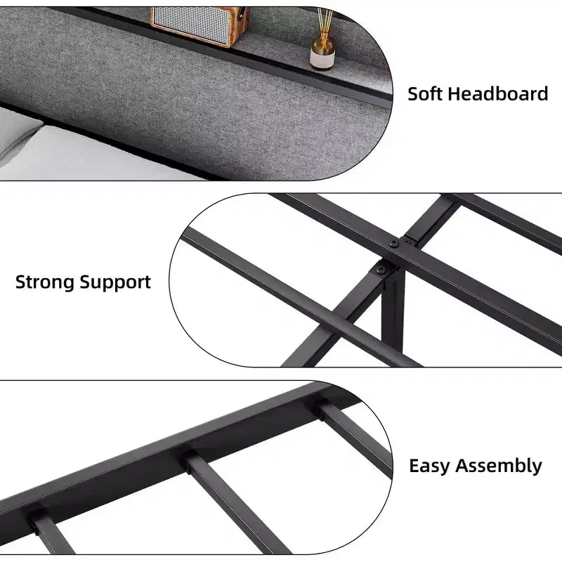 Bed Frame with Drawers, Platform Bed Frame with Storage & Charging Station Headboard, No Box Spring Needed, Easy Assembly, Noise Free, Gray