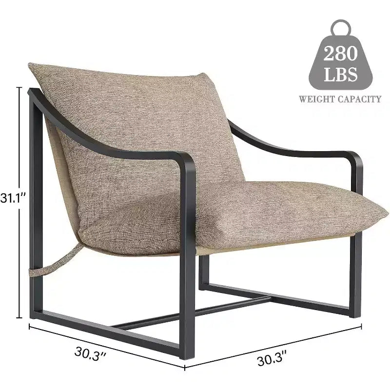 Modern Accent Chair Set of 2, Metal Frame Reading Chair with Armrest and Soft Foam Cushion, 280 Lbs Upholstered Sling Chairs for Living Room, Bedroom