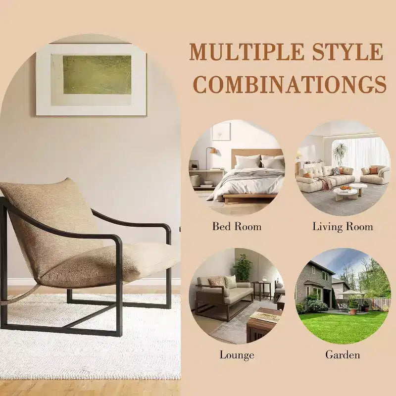 Modern Accent Chair Set of 2, Metal Frame Reading Chair with Armrest and Soft Foam Cushion, 280 Lbs Upholstered Sling Chairs for Living Room, Bedroom