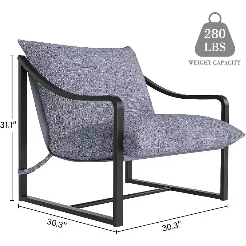 Modern Accent Chair Set of 2, Metal Frame Reading Chair with Armrest and Soft Foam Cushion, 280 Lbs Upholstered Sling Chairs for Living Room, Bedroom