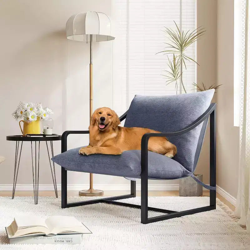 Modern Accent Chair Set of 2, Metal Frame Reading Chair with Armrest and Soft Foam Cushion, 280 Lbs Upholstered Sling Chairs for Living Room, Bedroom