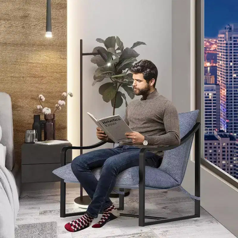 Modern Accent Chair Set of 2, Metal Frame Reading Chair with Armrest and Soft Foam Cushion, 280 Lbs Upholstered Sling Chairs for Living Room, Bedroom