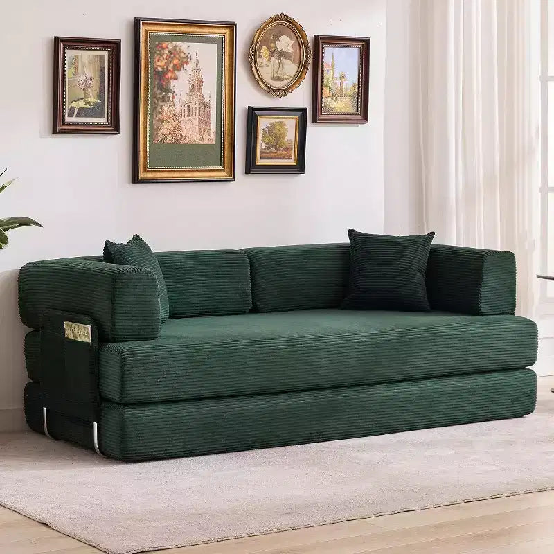 5-in-1 Convertible Sofa Bed, 78.8 Modular Corduroy Sleeper with Sturdy Frame, Multi-Functional Futon for Small Space, Living Room & Guest Room