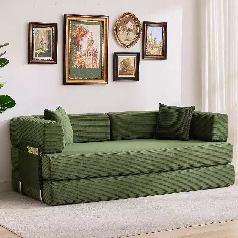 5-in-1 Convertible Sofa Bed, 78.8 Modular Corduroy Sleeper with Sturdy Frame, Multi-Functional Futon for Small Space, Living Room & Guest Room