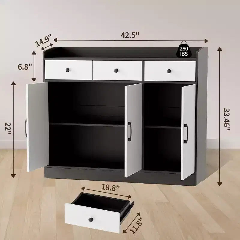 Modern Sideboard Buffet Cabinet with Drawers & Shelves, 47 Inch Storage Cupboard for Dining Room Kitchen Living Room Entryway