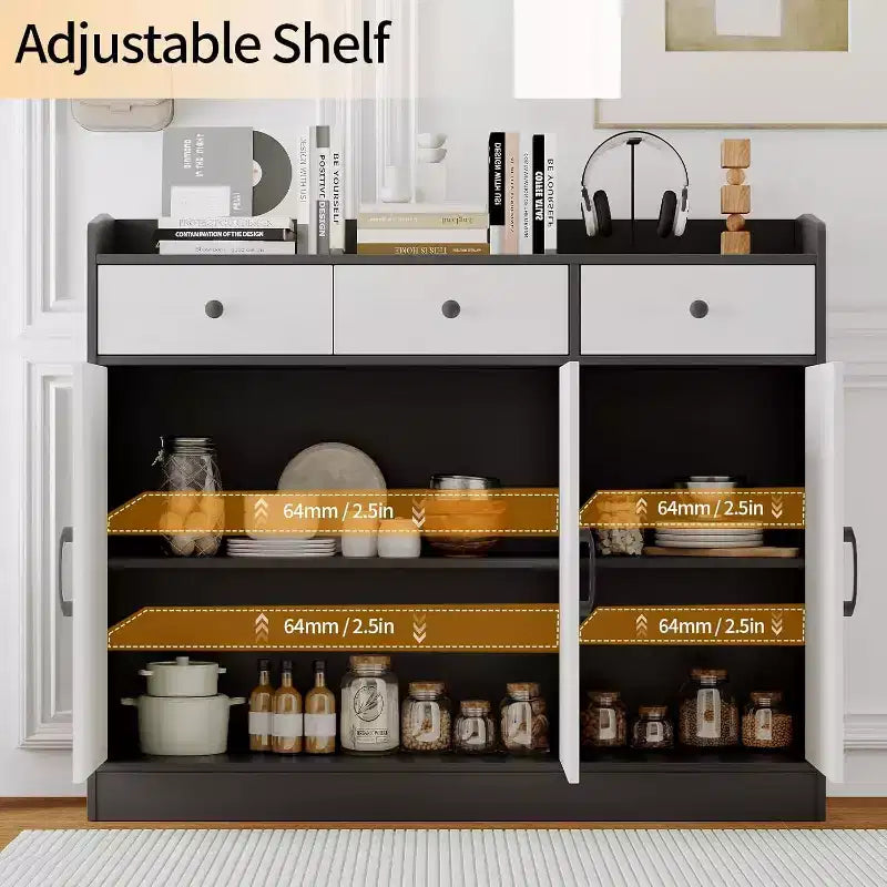 Modern Sideboard Buffet Cabinet with Drawers & Shelves, 47 Inch Storage Cupboard for Dining Room Kitchen Living Room Entryway
