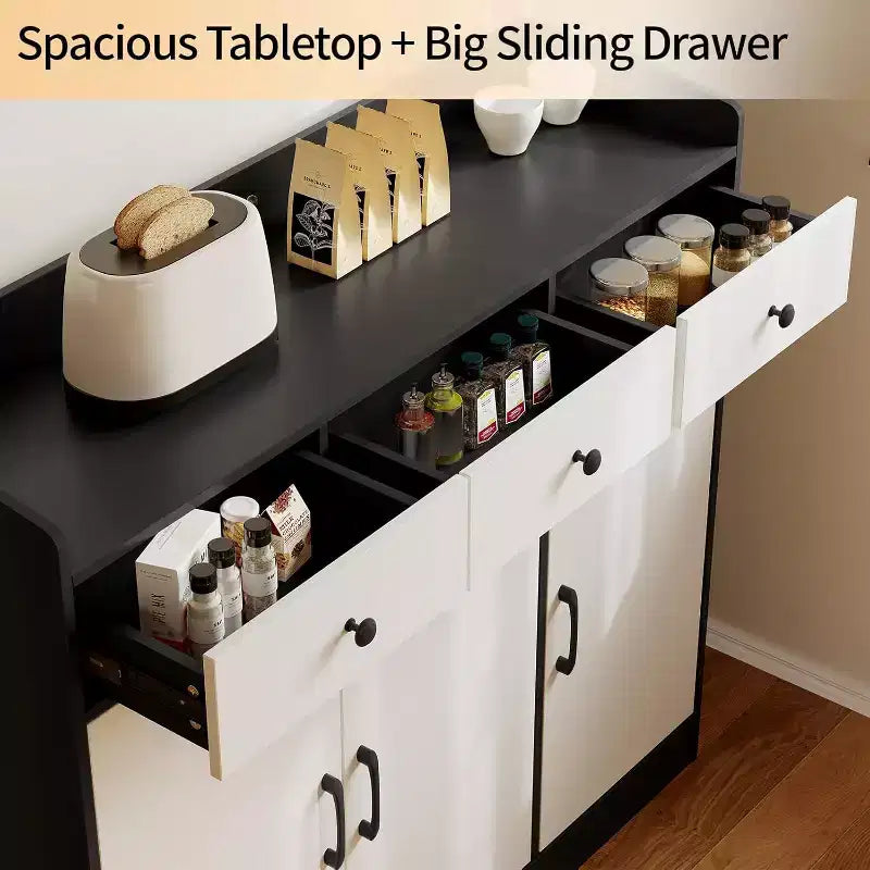 Modern Sideboard Buffet Cabinet with Drawers & Shelves, 47 Inch Storage Cupboard for Dining Room Kitchen Living Room Entryway