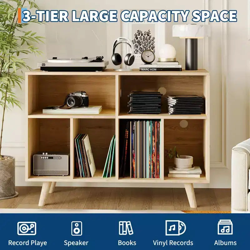 COZONY Record Player Stand with Vinyl Storage, 39.5 Decorative Bookshelf Turntable Stand Holds up to 350 Albums Living Room