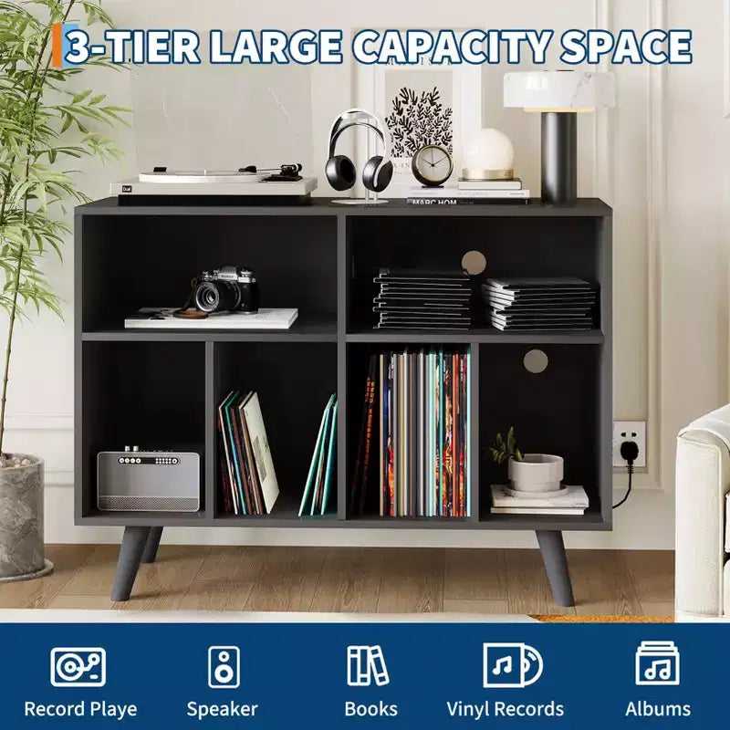 COZONY Record Player Stand with Vinyl Storage, 39.5 Decorative Bookshelf Turntable Stand Holds up to 350 Albums Living Room