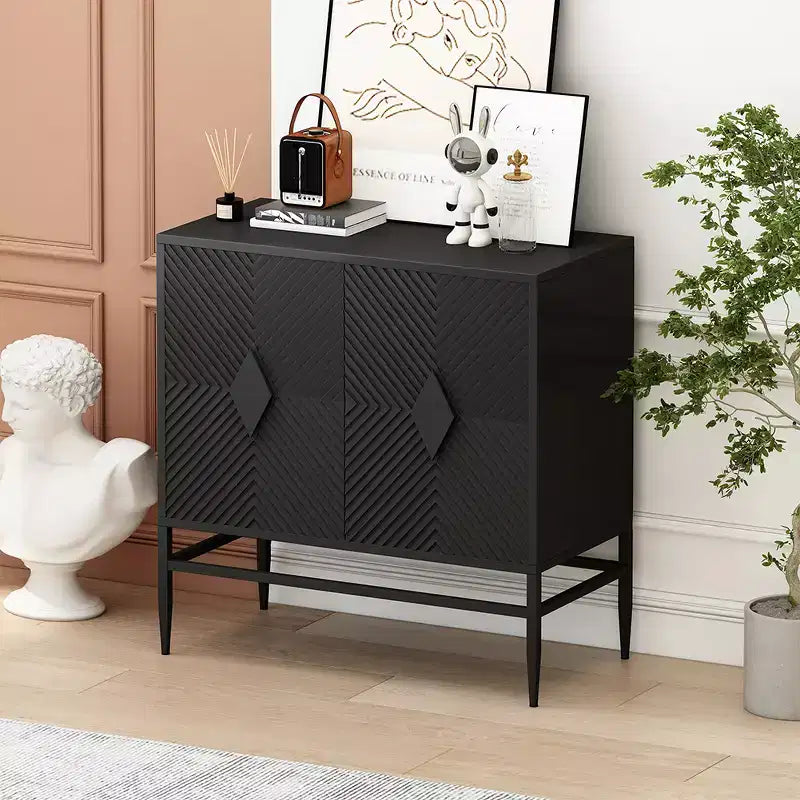 31.5 Inch Modern Storage Cabinet with 2 Doors & Metal Legs, 2-Tier Wooden Buffet Server for Dining Room Entryway