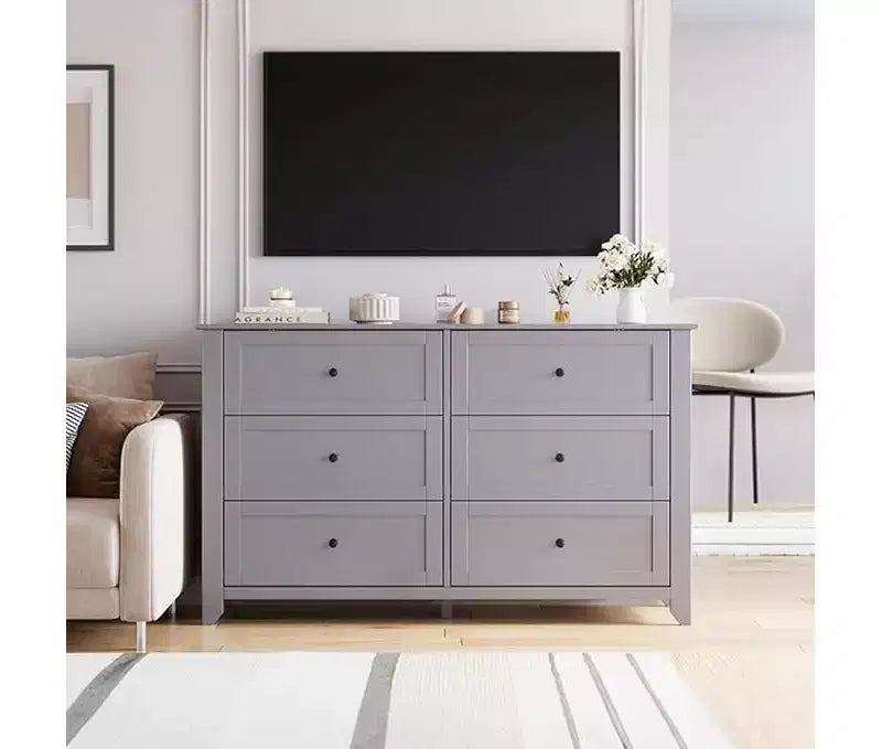 6 Drawer Dresser for Bedroom, 54 Wide Large Dresser with Deep Drawers & Metal Knobs, Modern Wooden Chests of Drawers for Entryway, Hallway