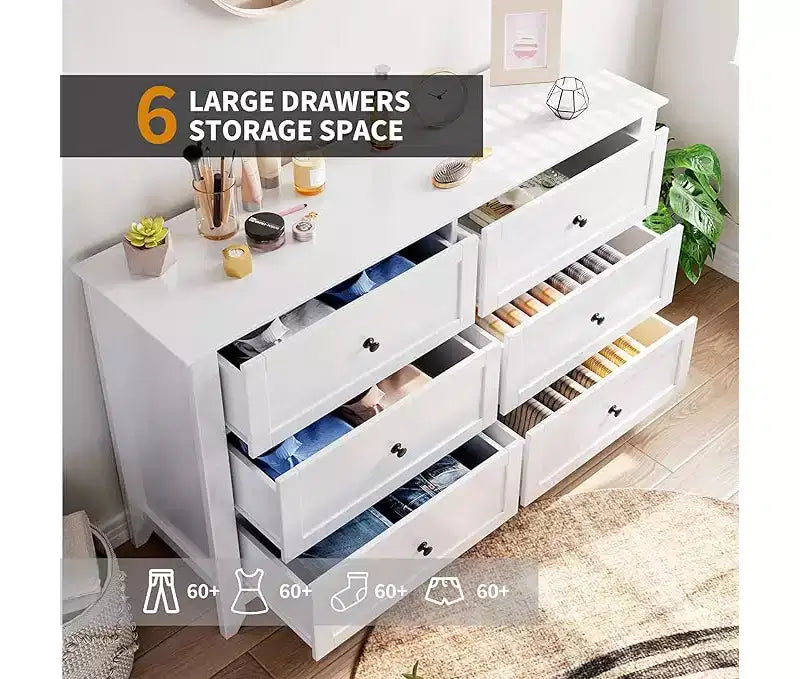 6 Drawer Dresser for Bedroom, 54 Wide Large Dresser with Deep Drawers & Metal Knobs, Modern Wooden Chests of Drawers for Entryway, Hallway