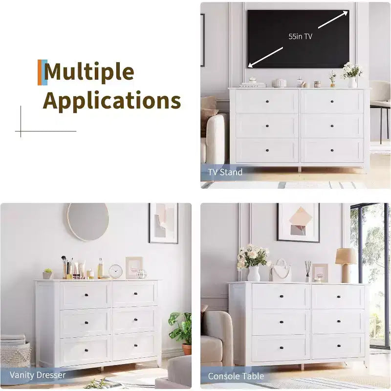 6 Drawer Dresser for Bedroom, 54 Wide Large Dresser with Deep Drawers & Metal Knobs, Modern Wooden Chests of Drawers for Entryway, Hallway